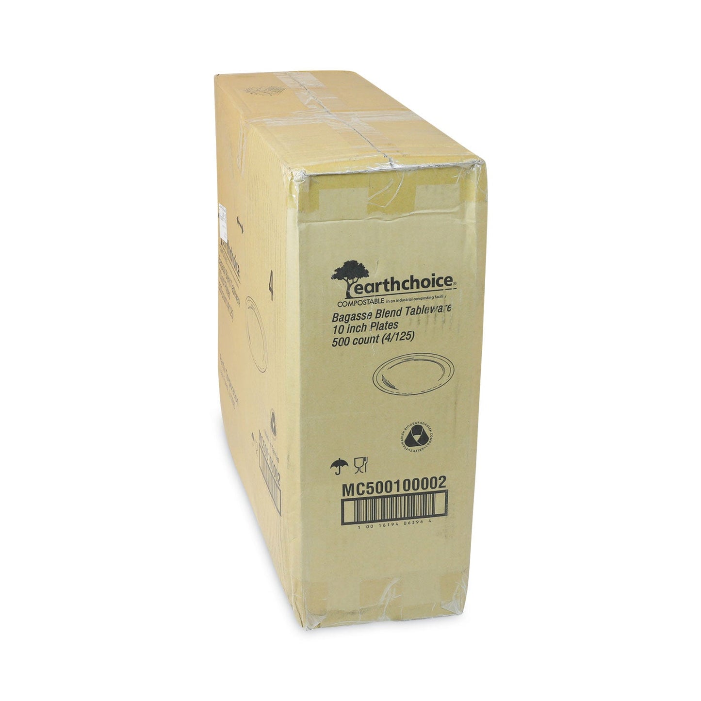 Pactiv Evergreen EarthChoice Compostable Fiber-Blend Bagasse Dinnerware, Plate, 10" dia, Natural, 500/Carton