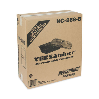 Pactiv Evergreen Newspring VERSAtainer Microwavable Containers, 28 oz, 7.25 x 5 x 1.5, Black Base/Clear Lid, Plastic, 150/Carton