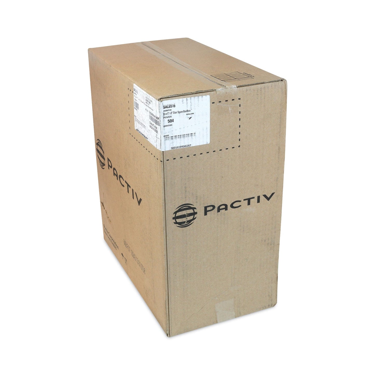 Pactiv Evergreen EarthChoice Square Recycled Bowl, 16 oz, 5 x 5 x 1.75, Clear, Plastic, 504/Carton