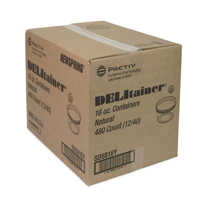 Pactiv Evergreen Newspring DELItainer Microwavable Container, 16 oz, 4.55 x 4.55 x 3.05, Natural, Plastic, 480/Carton
