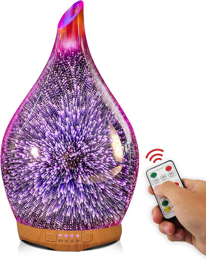 Porseme 280Ml Essential Oil Diffuser 3D Hand-Blown Glass Aroma Diffusor, Aromatherapy Unltrasonic Cool Mist Deffuser, 7 Color Changing Humidifier, Waterless Shut-Off, Timer Function for Home Office