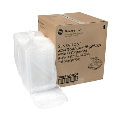 Pactiv Evergreen SENSATION SmartLock Hinged Lid Container, 8.34 x 8.24 x 3.05, Clear, Plastic, 200/Carton