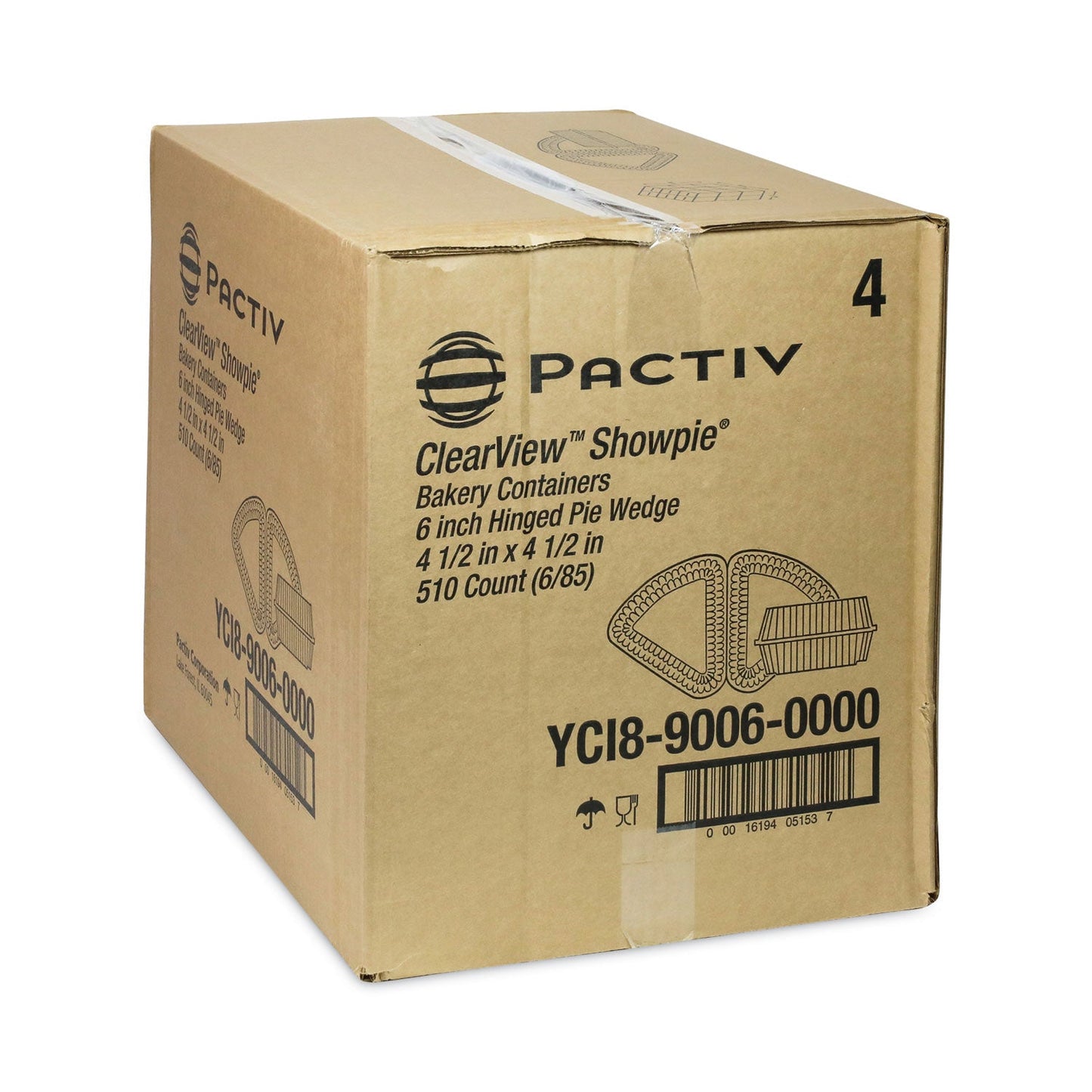 Pactiv Evergreen Hinged Lid Pie Wedge Container, 6" Pie Wedge, 4.5 x 4.5 x 2.5, Clear, Plastic, 510/Carton