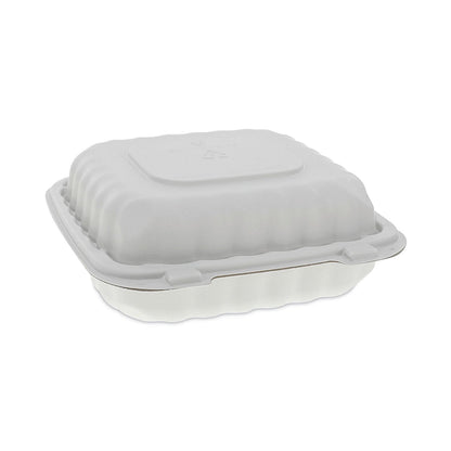 Pactiv Evergreen EarthChoice SmartLock Microwavable MFPP Hinged Lid Container, 3-Compartment, 8.31 x 8.35 x 3.1, White, Plastic, 200/Carton