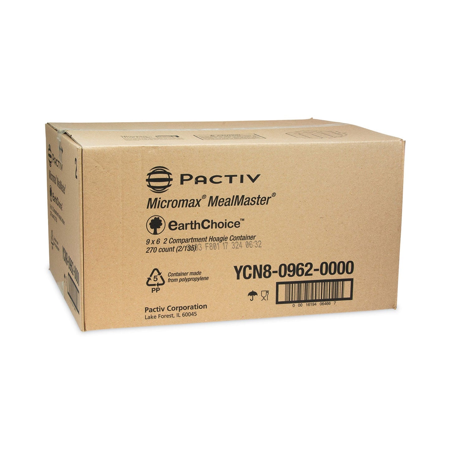 Pactiv Evergreen EarthChoice SmartLock Microwavable MFPP Hinged Lid Container, 2-Compartment, 9 x 6 x 3, White, Plastic, 270/Carton