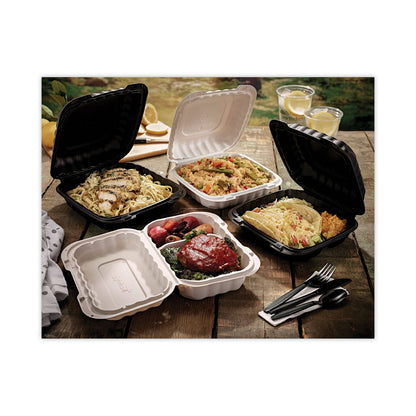 Pactiv Evergreen EarthChoice SmartLock Microwavable MFPP Hinged Lid Container, 2-Compartment, 9 x 6 x 3, White, Plastic, 270/Carton
