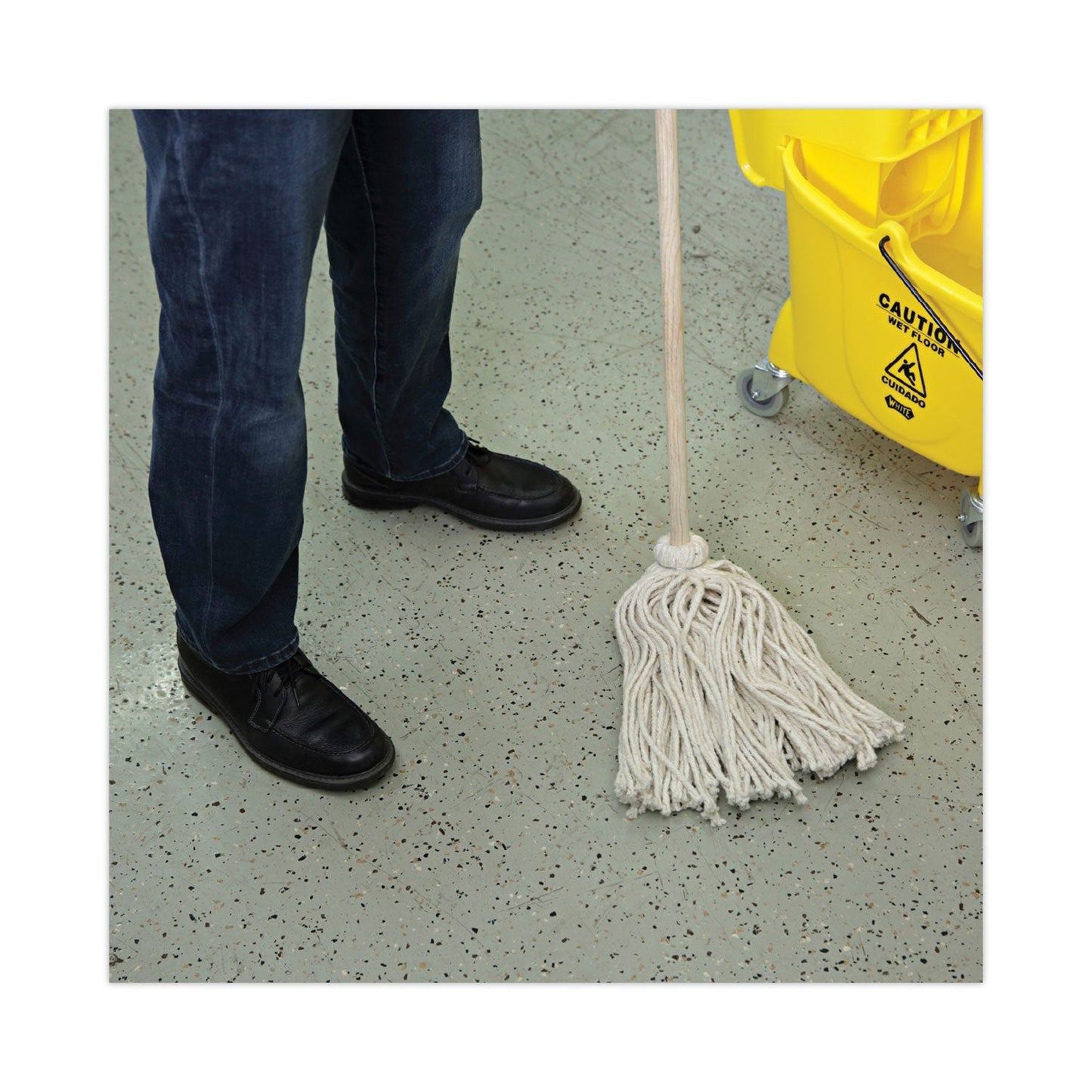 Boardwalk Handle/Deck Mops, 24 oz White Cotton Head, 54" Oak Wood Handle, 6/Pack