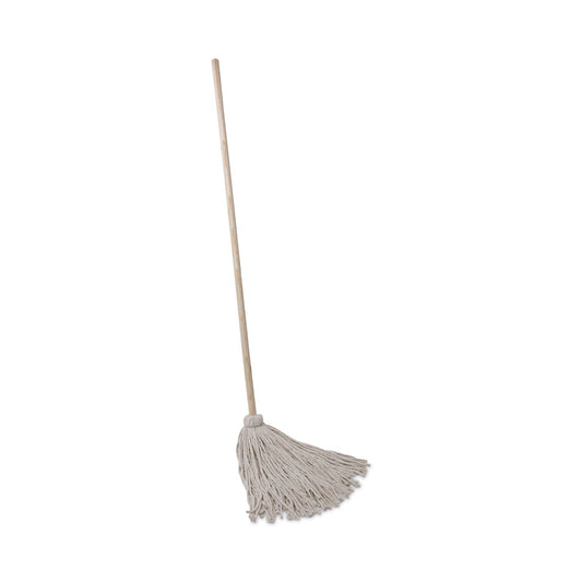 Boardwalk Handle/Deck Mops, 24 oz White Cotton Head, 54" Oak Wood Handle, 6/Pack