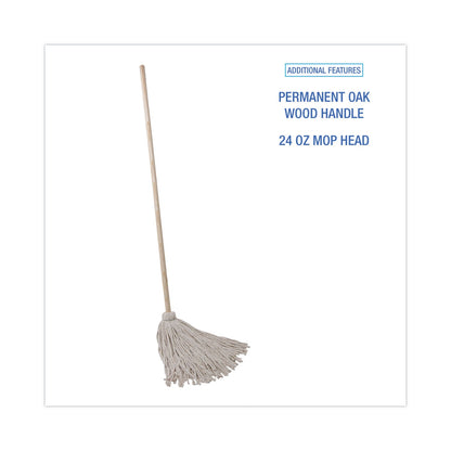 Boardwalk Handle/Deck Mops, 24 oz White Cotton Head, 54" Oak Wood Handle, 6/Pack