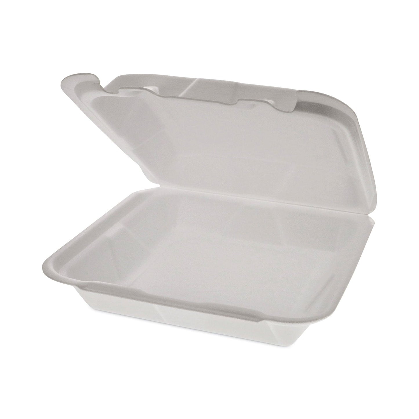 Pactiv Evergreen Foam Hinged Lid Container, Dual Tab Lock Happy Face, 8 x 7.75 x 2.25, White, 200/Carton