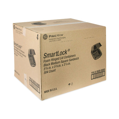 Pactiv Evergreen SmartLock Foam Hinged Lid Container, Sandwich, 5.75 x 5.75 x 3.25, Black, 504/Carton