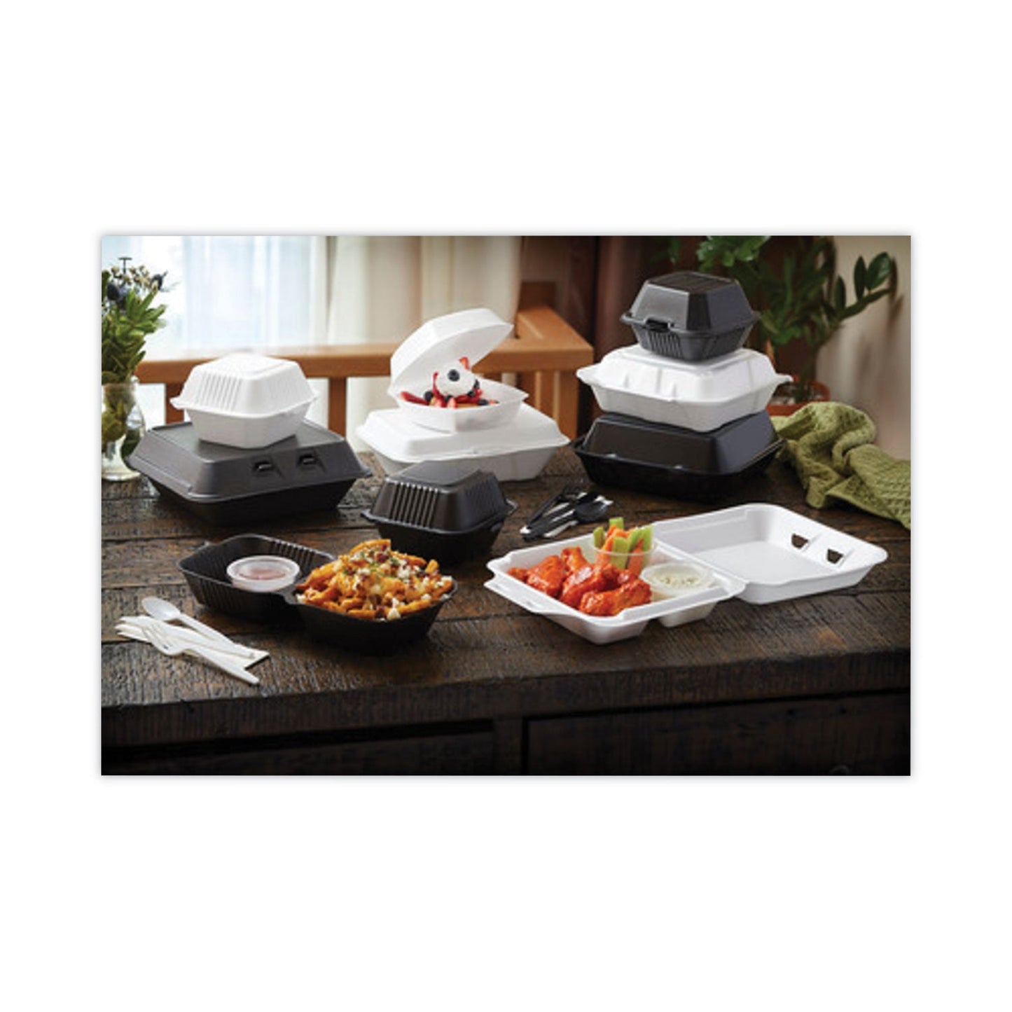 Pactiv Evergreen SmartLock Foam Hinged Lid Container, Large, 9 x 9.13 x 3.25, Black, 150/Carton