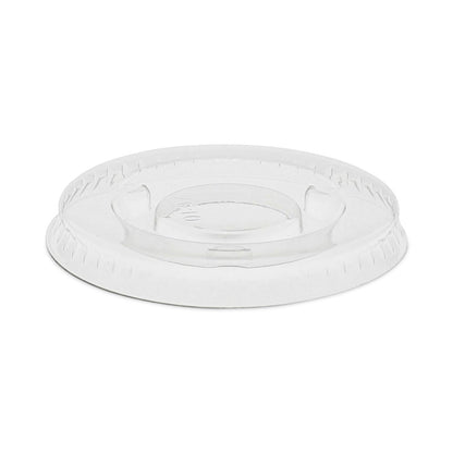 Pactiv Evergreen Plastic Portion Cup Lid, Fits 0.5 oz to 1 oz Cups, Clear, 100/Sleeve, 25 Sleeves/Carton