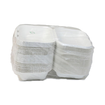 Pactiv Evergreen EarthChoice Bagasse Hinged Lid Container, Dual Tab Lock, 9.1 x 6.1 x 3.3, Natural, Sugarcane, 150/Carton
