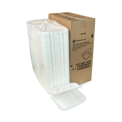 Pactiv Evergreen Vented Foam Hinged Lid Container, Dual Tab Lock, 9.13 x 9 x 3.25, White, 150/Carton
