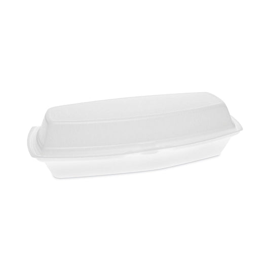Pactiv Evergreen Foam Hinged Lid Container, Single Tab Lock Hot Dog, 7.25 x 3 x 2, White, 504/Carton