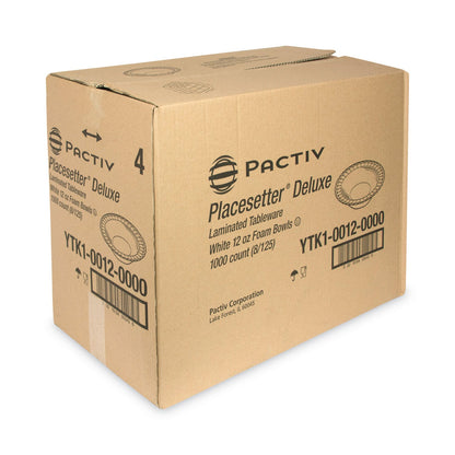Pactiv Evergreen Placesetter Deluxe Laminated Foam Dinnerware, Bowl, 12 oz, 6" dia, White, 1,000/Carton