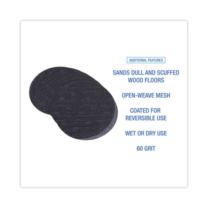 Boardwalk Sanding Screens, 17" Diameter, 60 Grit, Black, 10/Carton