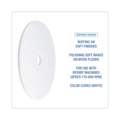 Boardwalk Polishing Floor Pads, 24" Diameter, White, 5/Carton