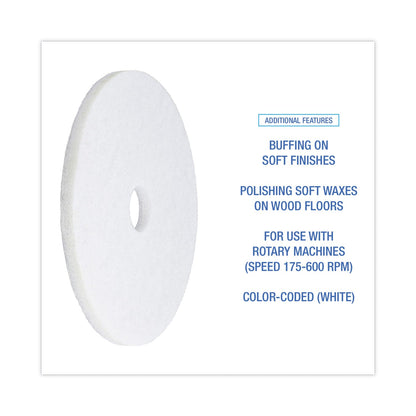 Boardwalk Polishing Floor Pads, 19" Diameter, White, 5/Carton