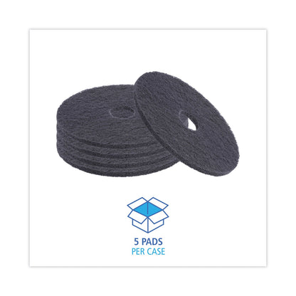 Boardwalk Stripping Floor Pads, 19" Diameter, Black, 5/Carton