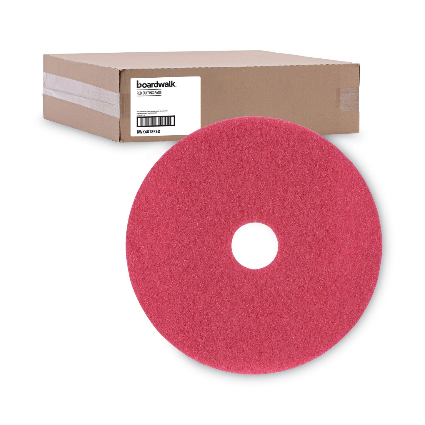Boardwalk Buffing Floor Pads, 18" Diameter, Red, 5/Carton