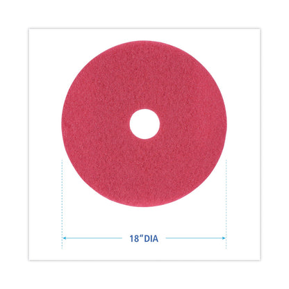 Boardwalk Buffing Floor Pads, 18" Diameter, Red, 5/Carton
