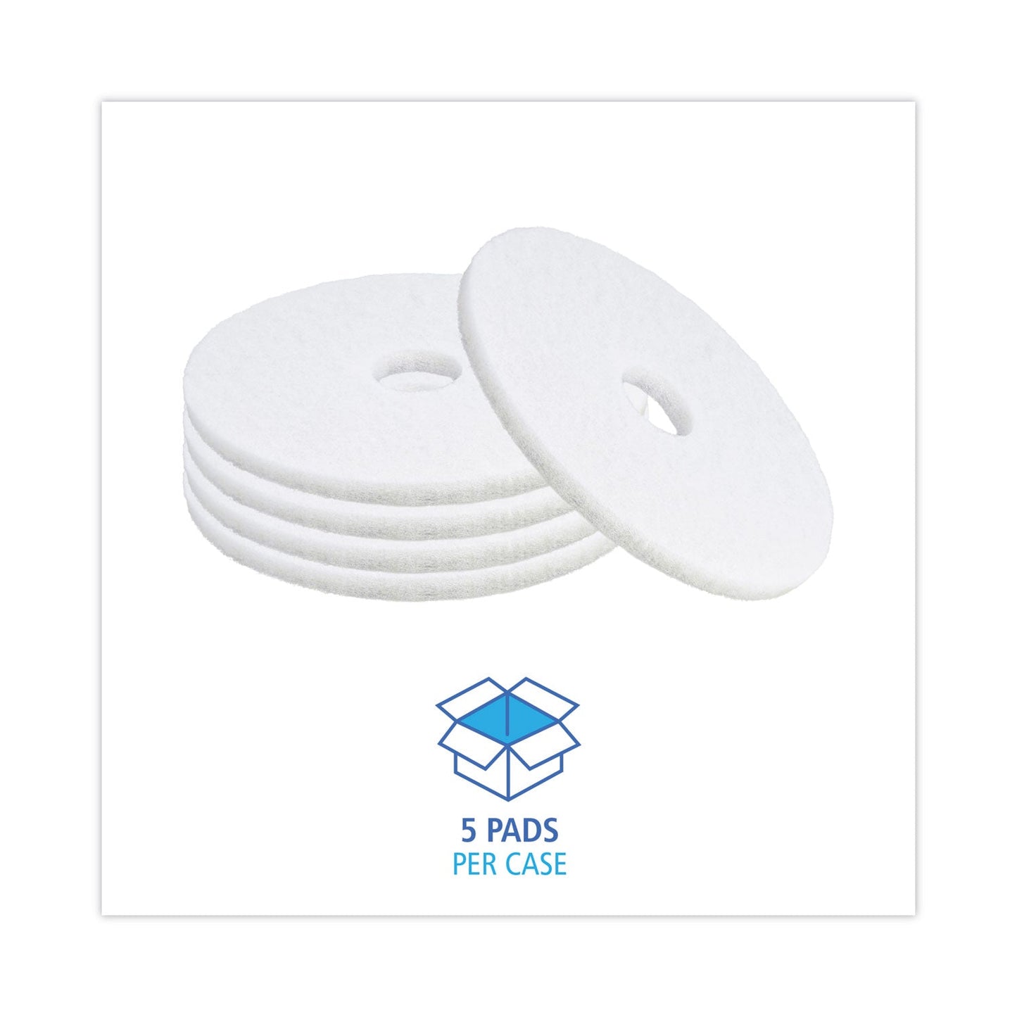 Boardwalk Polishing Floor Pads, 16" Diameter, White, 5/Carton