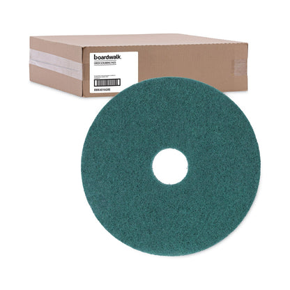 Boardwalk Heavy-Duty Scrubbing Floor Pads, 16" Diameter, Green, 5/Carton