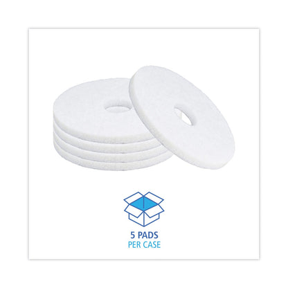 Boardwalk Polishing Floor Pads, 14" Diameter, White, 5/Carton