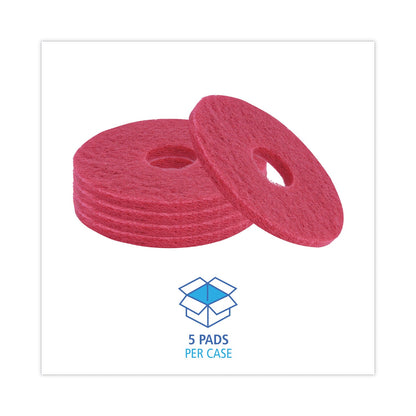 Boardwalk Buffing Floor Pads, 13" Diameter, Red, 5/Carton