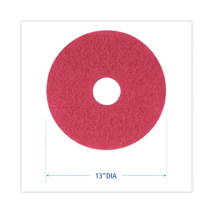Boardwalk Buffing Floor Pads, 13" Diameter, Red, 5/Carton