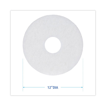 Boardwalk Polishing Floor Pads, 12" Diameter, White, 5/Carton