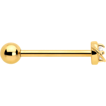 Clear CZ Gem Gold Tone Stylish Saturn Barbell Tongue Ring