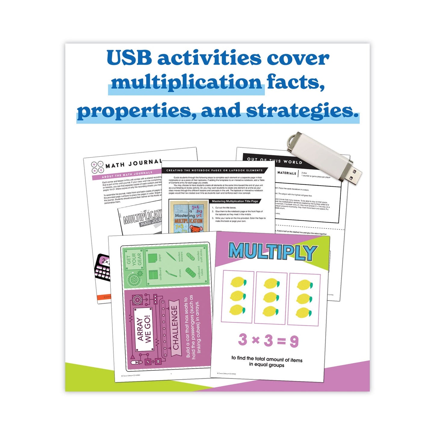 Carson-Dellosa Education In a Flash USB, Intro to Multiplication, Ages 7-9, 236 Pages