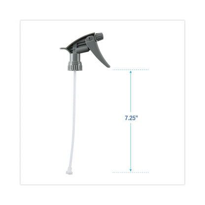 Boardwalk Chemical-Resistant Trigger Sprayer 320CR, 7.25" Tube, Fits16 oz Bottles, Gray, 24/Carton