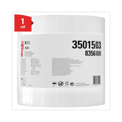 WypAll X50 Cloths, Jumbo Roll, 13.4 x 9.8, White, 1,100/Roll