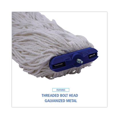 Boardwalk Cut-End Lie-Flat Mop Head, Rayon, 16oz, White, 12/Carton