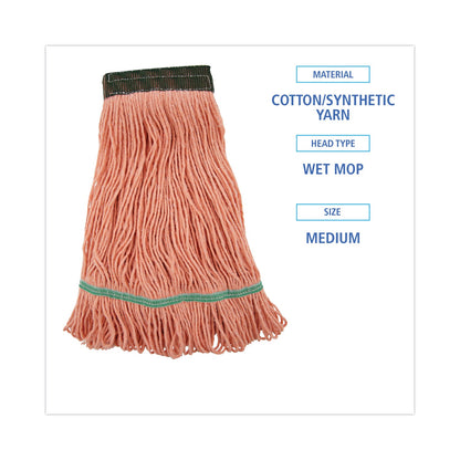 Boardwalk Super Loop Wet Mop Head, Cotton/Synthetic Fiber, 5" Headband, Medium Size, Orange, 12/Carton