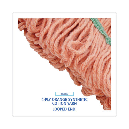 Boardwalk Super Loop Wet Mop Head, Cotton/Synthetic Fiber, 5" Headband, Medium Size, Orange, 12/Carton