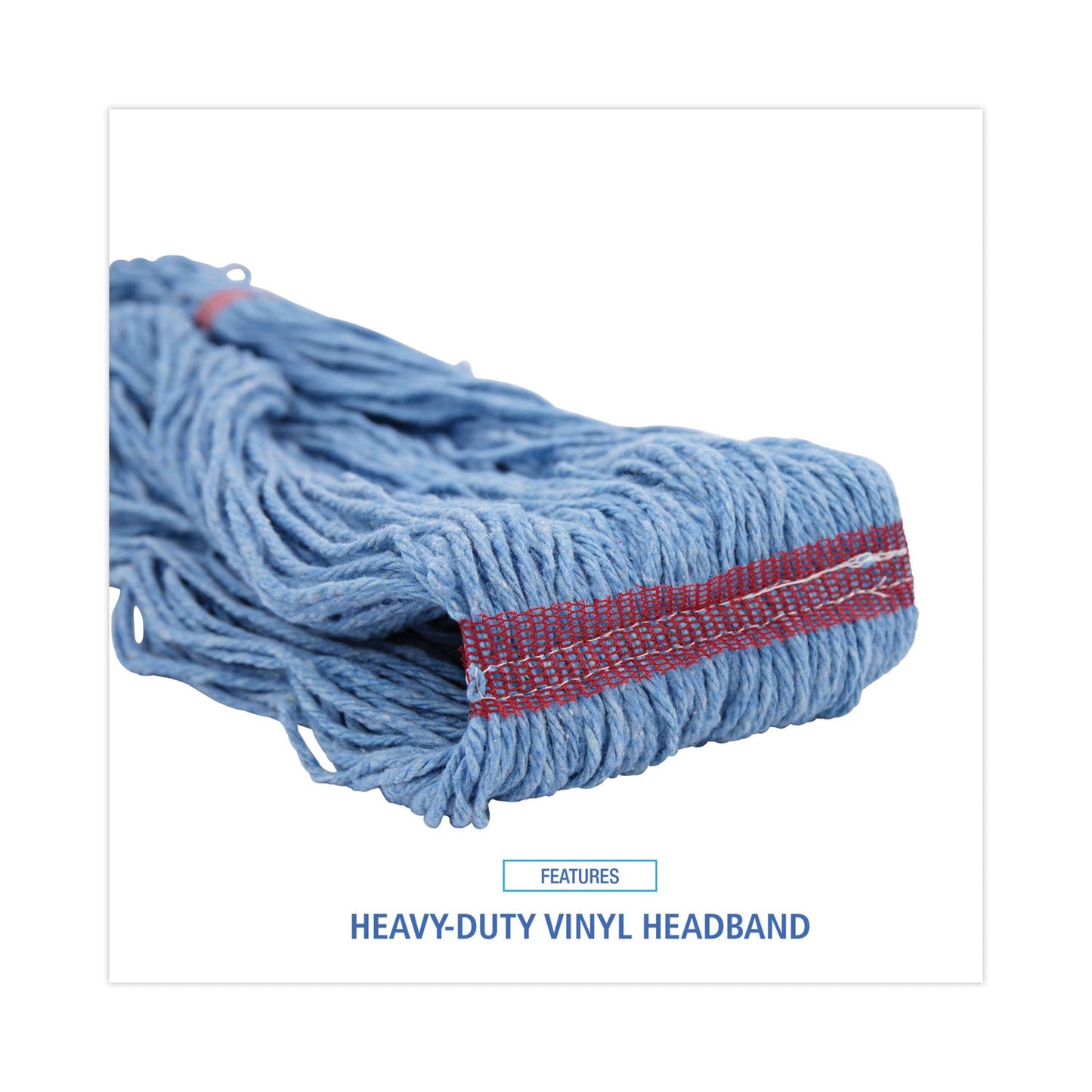 Boardwalk Super Loop Wet Mop Head, Cotton/Synthetic Fiber, 1" Headband, Large Size, Blue, 12/Carton