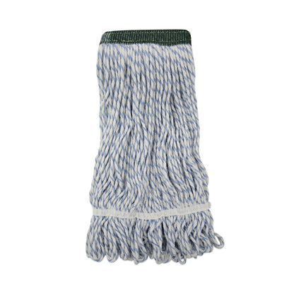 Boardwalk Mop Head, Floor Finish, Wide, Rayon/Polyester, Medium, White/Blue, 12/Carton