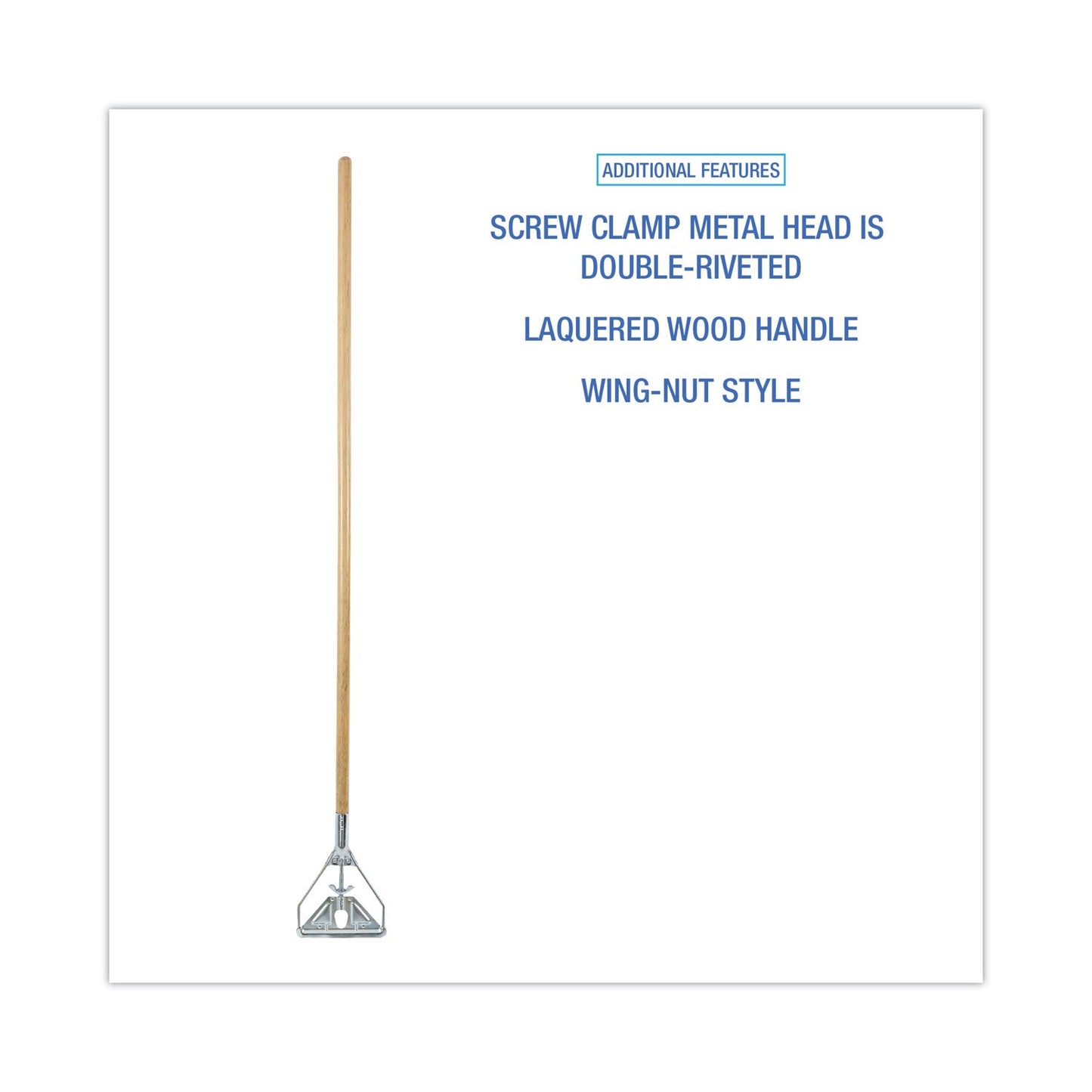 Boardwalk Screw Clamp Metal Head Wooden Mop Handle, #20+, 1.13" dia x 63", Natural