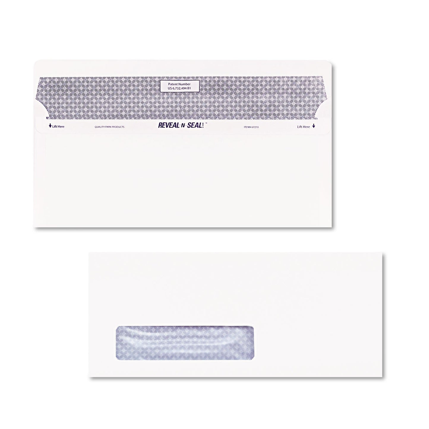 Quality Park Reveal-N-Seal Security-Tint Envelope, Address Window, #10, Commercial Flap, Self-Adhesive Closure, 4.13 x 9.5, White, 500/Box
