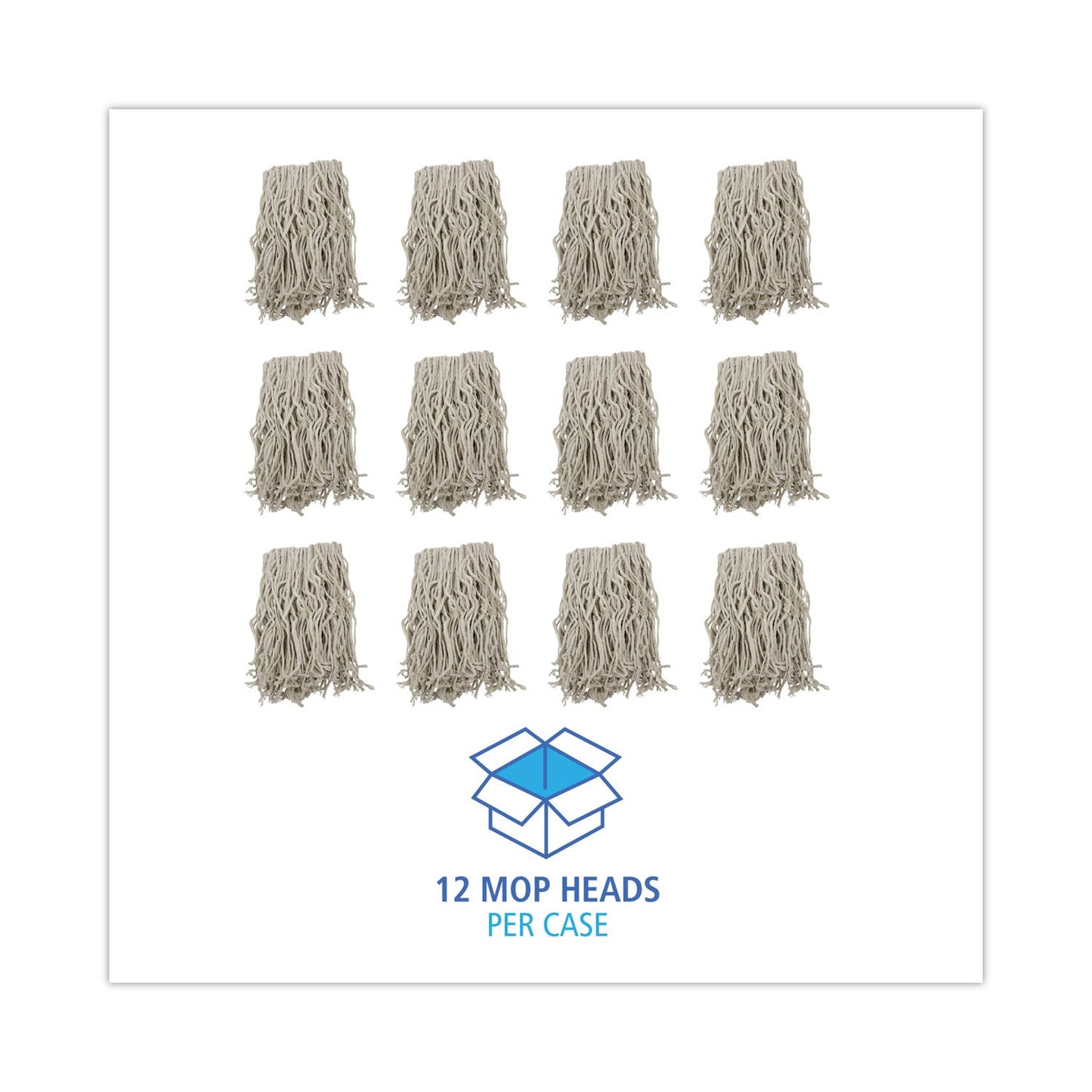 Boardwalk Mop Head, Cotton, Cut-End, White, 4-Ply, #16 Band, 12/Carton