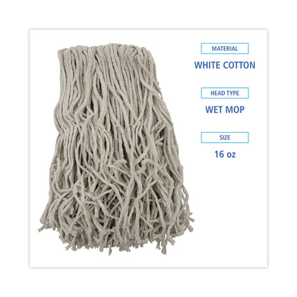 Boardwalk Banded Mop Head, Cotton, Cut-End, White, 16 oz, 12/Carton