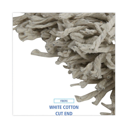 Boardwalk Banded Mop Head, Cotton, Cut-End, White, 16 oz, 12/Carton