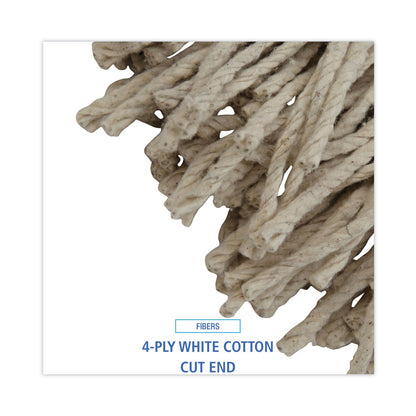 Boardwalk Mop Head, Cotton, Cut-End, White, 4-Ply, 32oz, 12/Carton