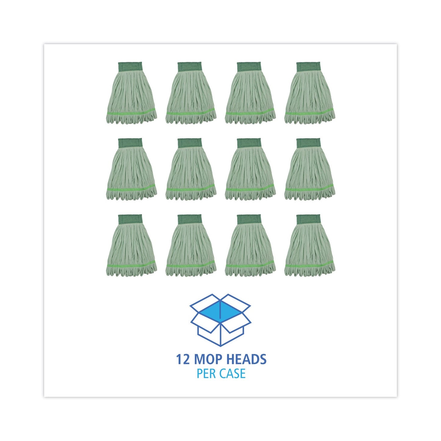 Boardwalk Microfiber Looped-End Wet Mop Heads, Medium, Green, 12/Carton