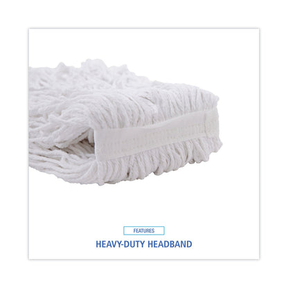 Boardwalk Banded Rayon Cut-End Mop Heads, #24, White, 1.25" Headband, 12/Carton